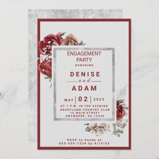 Invitation Bourgogne, Blush, White Roses (Devant / Derrière)