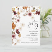 Invitation Bourgogne Boho Automne Floral 40e Anniversaire (Debout devant)