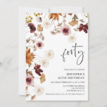 Invitation Bourgogne Boho Automne Floral 40e Anniversaire<br><div class="desc">Découvrez l'automne et l'élégance rustique de ses fleurs,  avec ces invitations du 40e anniversaire. Faites de votre jalon un moment mémorable et donnez le ton parfait pour célébrer votre 40e anniversaire. Objets correspondants dans notre magasin Conception de la fête Cava</div>