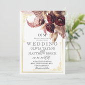 Invitation Bourgogne Boho Floral roses rouges pampas Mariage (Debout devant)