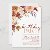 Invitation Bourgogne Brown Orange Floral Fleur Anniversaire (Devant)