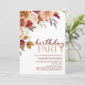 Invitation Bourgogne Brown Orange Floral Fleur Anniversaire (Debout devant)