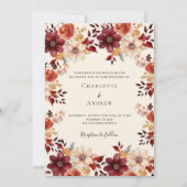 Invitation Bourgogne brûlé orange chute mariage de luxe flora (Devant)