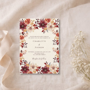 Invitation Bourgogne brûlé orange chute mariage de luxe flora