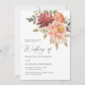 Invitation Bourgogne brûlé Orange Chute Mariage Floral (Devant)