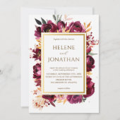 Invitation Bourgogne Brûlé Orange Floral Élégant Mariage (Devant)