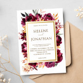 Invitation Bourgogne Brûlé Orange Floral Élégant Mariage