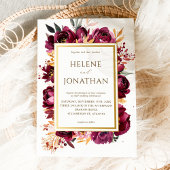 Invitation Bourgogne Brûlé Orange Floral Élégant Mariage