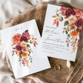 Invitation Bourgogne Brûlé Orange Floral Élégant Mariage