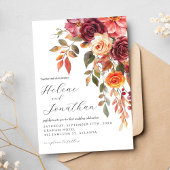 Invitation Bourgogne Brûlé Orange Floral Élégant Mariage