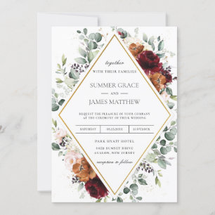 Invitation Bourgogne Burange Orange Blush Ivory Floral Mariag