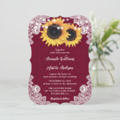 Invitation Bourgogne Burlap Floral dentelle Mariage de tourne (Debout devant)