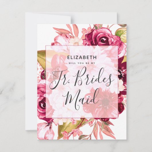 Invitation Bourgogne Chic Floral Serez-Vous Ma Jr Bridesmaid (Devant)