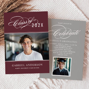 Invitation Bourgogne Classe 2026 Calligraphie Photo Remise de