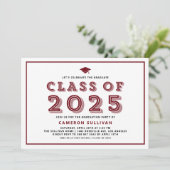 Invitation Bourgogne Classe de 2025 Casquette Rétro Graduatio (Debout devant)