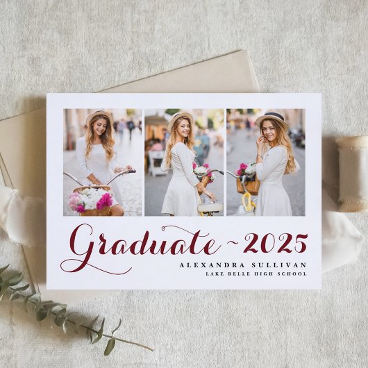 Invitation Bourgogne Classe de 2025 Collage photo Graduation