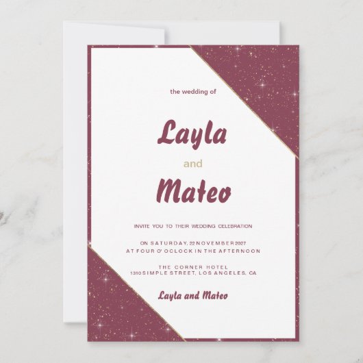 Invitation Bourgogne coeur or pétillant parties scintillant M (Devant)