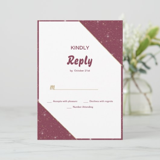 Invitation Bourgogne coeur or pétillant parties scintillant R (Debout devant)