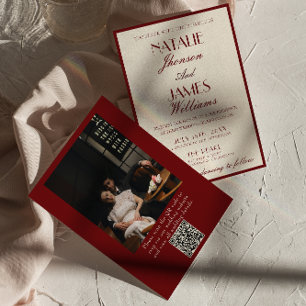 Invitation Bourgogne Crème Vieille Fortune QR Code Photo Mari