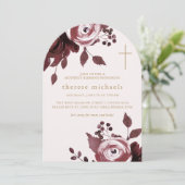 Invitation Bourgogne Croix Florale Chrétienne Mère de la béné (Debout devant)