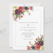 Invitation Bourgogne & Dusty Blue Fall Floral Border Mariage (Devant)