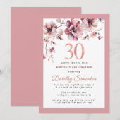 Invitation Bourgogne Dusty Blush rose floral 30e anniversaire (Devant / Derrière)