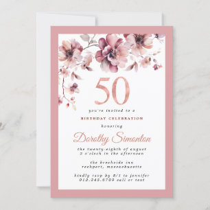 Invitation Bourgogne Dusty Blush rose floral 50e anniversaire