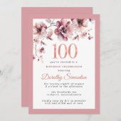 Invitation Bourgogne Dusty Rose Floral 100e anniversaire (Devant / Derrière)