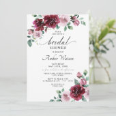 Invitation Bourgogne Dusty Rose Floral Maroon Fête des mariée (Debout devant)