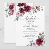 Invitation Bourgogne Dusty Rose Floral Maroon Fête des mariée (Devant / Derrière)