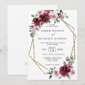 Invitation Bourgogne Dusty Rose Gold Foil Mariage Floral (Devant / Derrière)