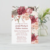 Invitation Bourgogne Dusty Rose Ivory Peach Floral Mariage (Debout devant)