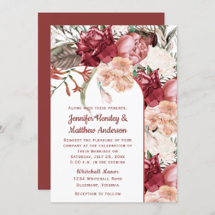 Invitation Bourgogne Dusty Rose Ivory Peach Floral Mariage