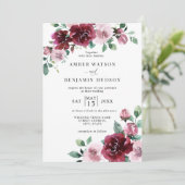 Invitation Bourgogne & Dusty Rose rose floral marron Mariage (Debout devant)