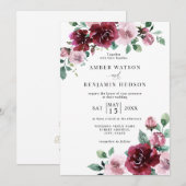 Invitation Bourgogne & Dusty Rose rose floral marron Mariage (Devant / Derrière)