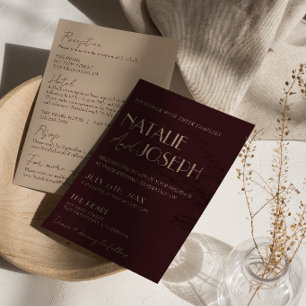 Invitation Bourgogne élégant et or Vieille fortune Tout en un