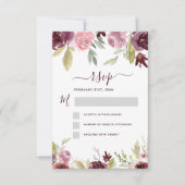 Invitation Bourgogne Élégant Moderne Floral Aquarelle RSVP (Devant)