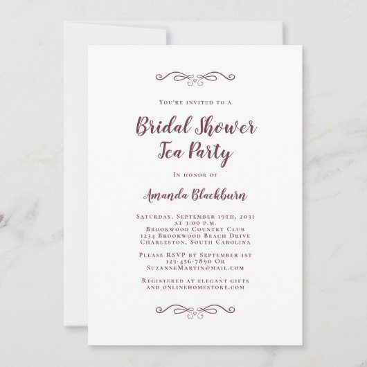 Invitation Bourgogne Elegant Thé Mariage Fête des mariées mod