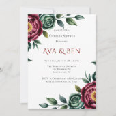 Invitation Bourgogne & Emerald Peony Couples d'hiver Douche (Devant)