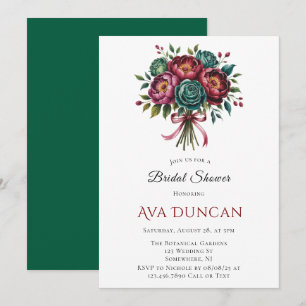 Invitation Bourgogne & Emerald Peony Fête des mariées d'hiver
