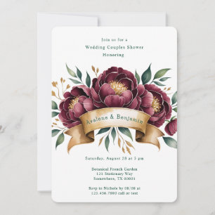 Invitation Bourgogne & Emerald Peony Mariage Couples Douche
