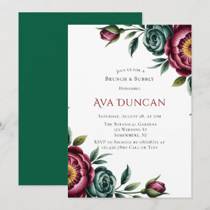 Invitation Bourgogne & Emerald Peony Winter Brunch & Bubbly