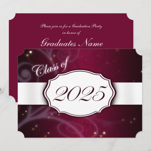 Invitation Bourgogne et blanc 2025 Graduation Party (Devant / Derrière)