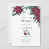 Invitation Bourgogne et blanc Mariage de Noël Poinsettia (Devant)