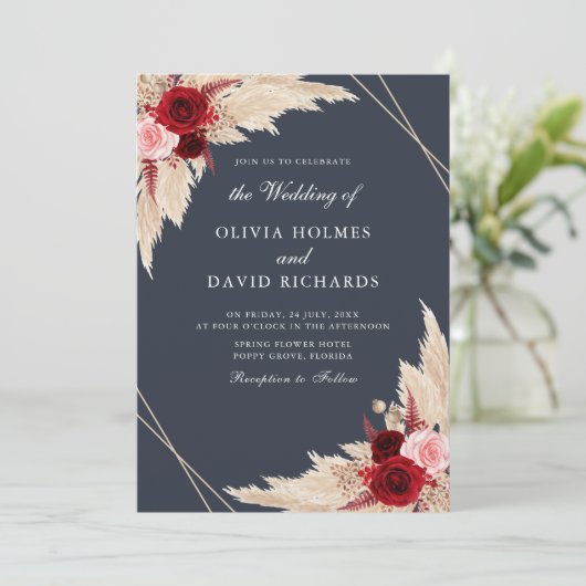 Invitation Bourgogne et bleu foncé (Debout devant)