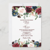 Invitation Bourgogne et bleu Mariage anglais Fleurs (Devant)