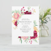 Invitation Bourgogne et Blush Floral Couples Douche (Debout devant)