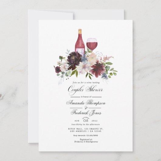 Invitation Bourgogne et Blush Vins à thème Couples Douche (Devant)