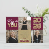 Invitation Bourgogne et bronze 3 Merci de graduation photo (Debout devant)