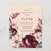 Invitation Bourgogne et crème Rose Couples Mariages Douche (Devant / Derrière)